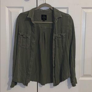 Worn Style Army Green Button Down